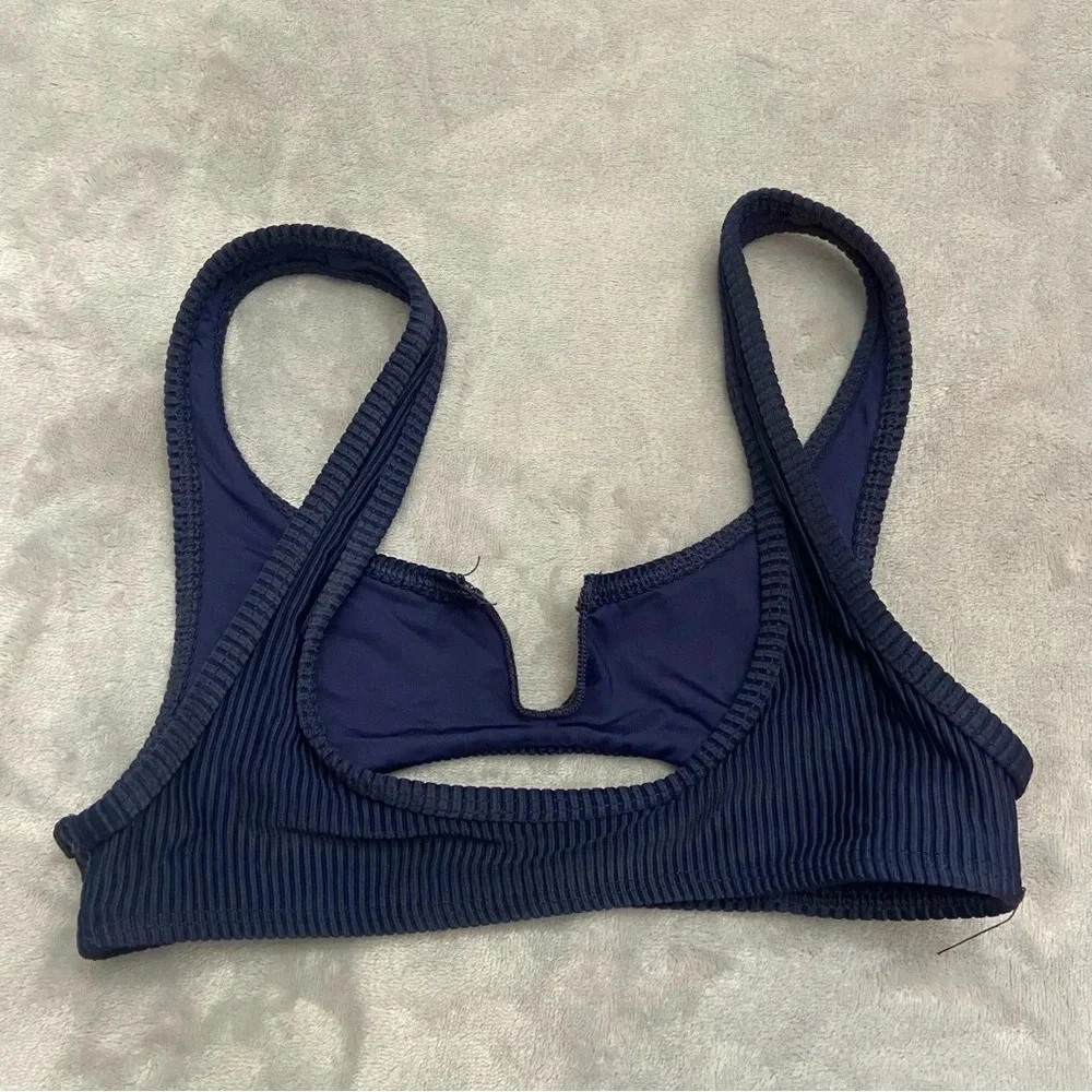 Frankie's Bikinis Cole Ribbed Bikini Top Navy 21381